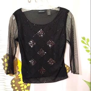 Women's Black Sequin Blouse by Moda International ~ Medium